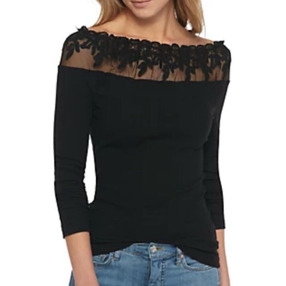 Free People Admire Me Black Lace Off Shoulder Shirt - Picture 7 of 9